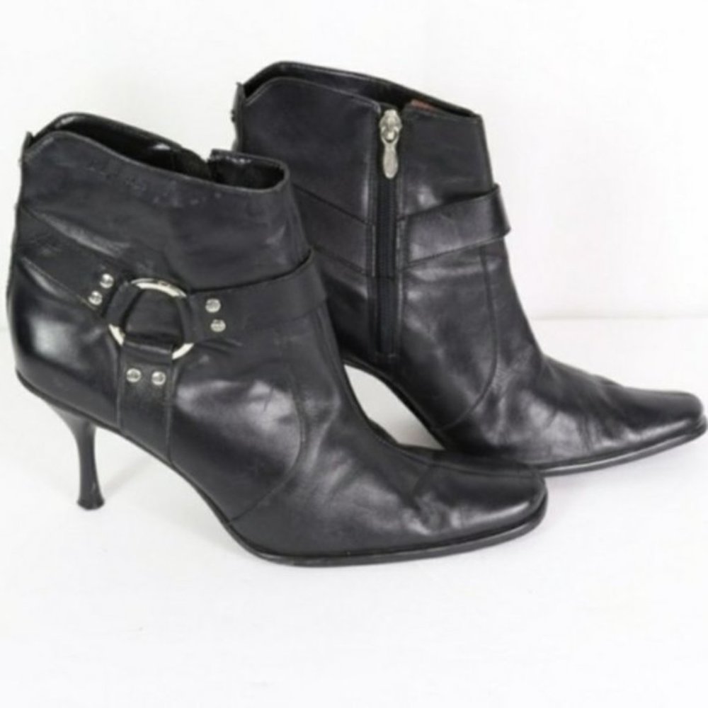 💥Sale HD Leather Heeled Bootie Stud Accent 9